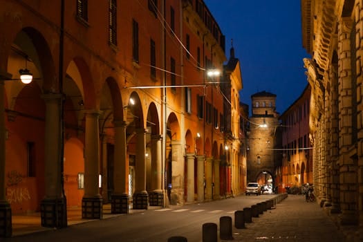 Evening light on a Bologna portico.