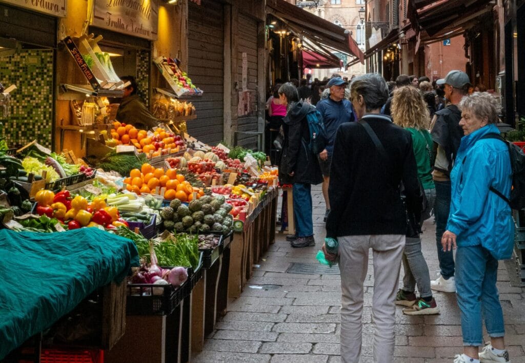 Produce market in Bologna.